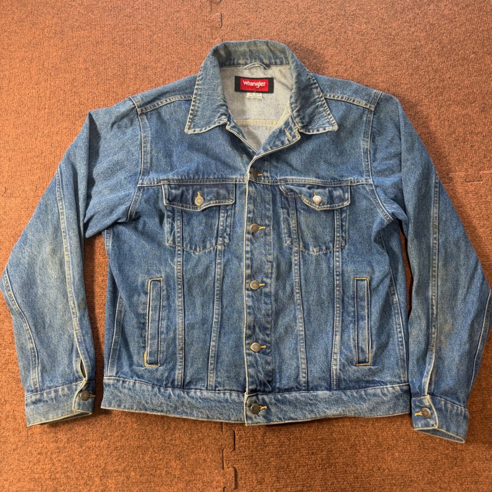 Wrangler Hero Mens Denim Jacket Medium Wash Blue Cotton Trucker 624814WA Size M